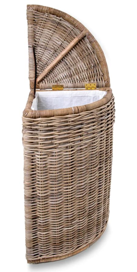 The Basket Lady Corner Wicker Laundry Hamper, 15 in L x 15 in W x 28 in H, Serene Grey…