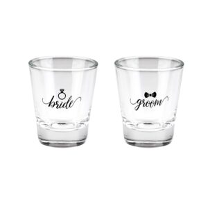 canopy street bride and groom shot glasses/two wedding shot glasses/bachelorette bachelor party 1.5 ounce small glass set