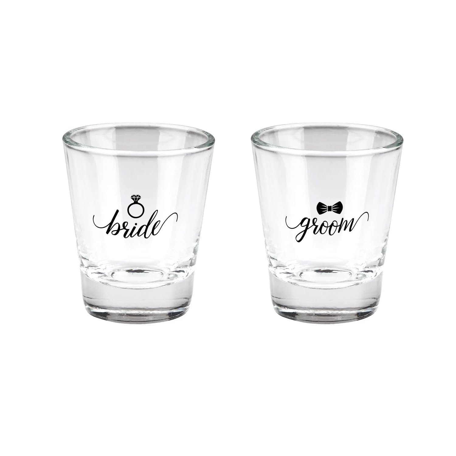 Canopy Street Bride And Groom Shot Glasses/Two Wedding Shot Glasses/Bachelorette Bachelor Party 1.5 Ounce Small Glass Set