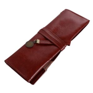 leadigol vintage leather pencil roll case wrap pen pouch roll pen bag retro pu leather pencil bags for men women