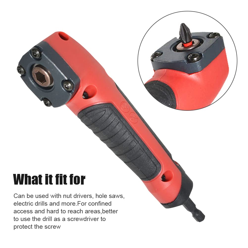 MJFUNTXY Right Angle Drill Attachment,90 Degree Drill Adapter Electric Screwdriver Repair Tool Right Angle Attachment Extension Screwdriver Socket Holder Drill Bit Corner Adapter (red)