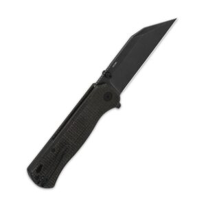 QSP KNIFE SWORDFISH MODEL POCKET FOLDING KNIFE, BUTTON LOCK KNIFE, 14C28N BLADE with G-10 and MICARTA HANDLES, THUMBSTUDS with FLIPPER (blackwashed blade, dark brown micarta)