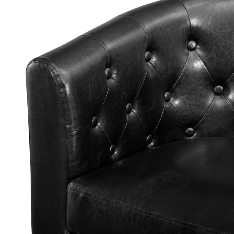 Naomi Home Barrel Love Seat, Button Tufted Faux Leather Barrel Loveseat Sofas, Faux Leather couches, Small Loveseats for Small Spaces, Bedrooms, Love Seat Couches for Living Room - Black