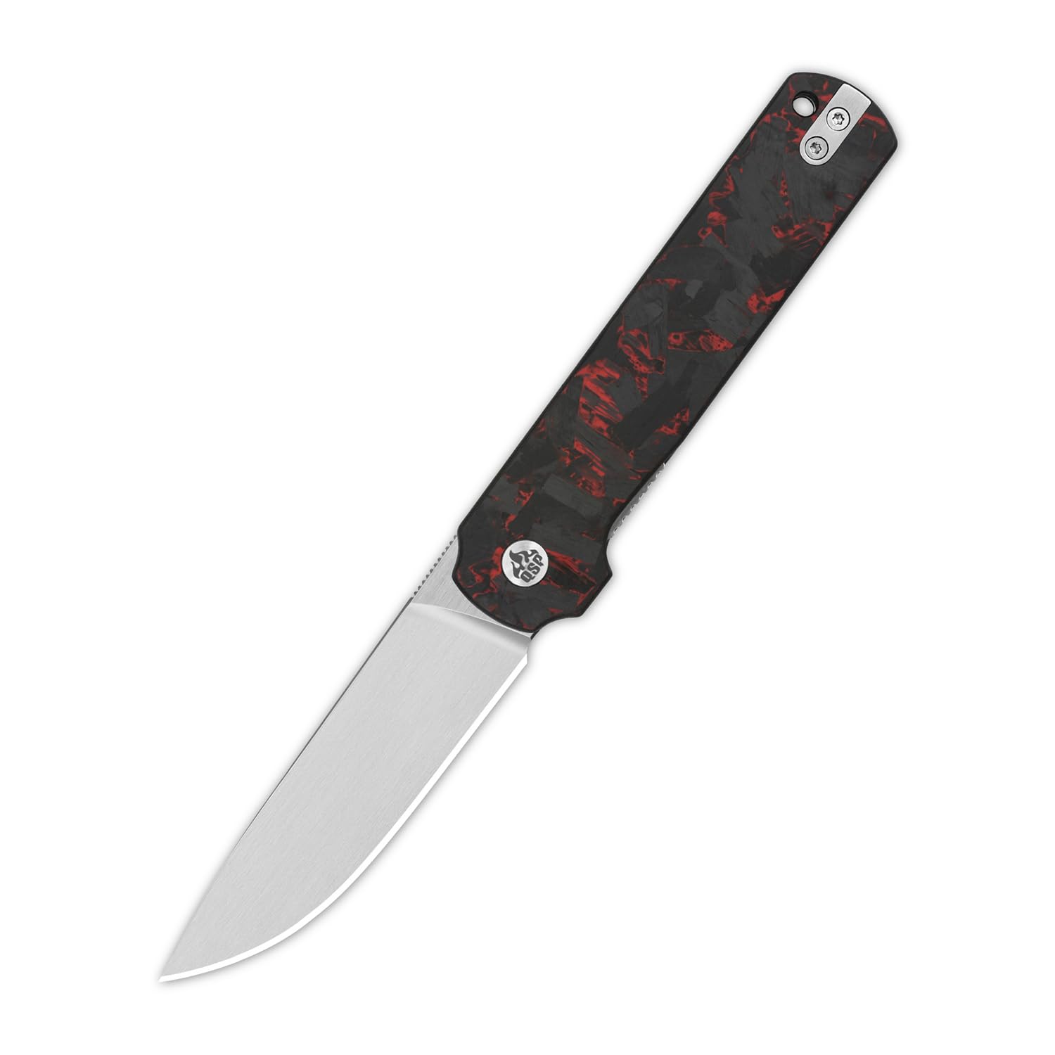 QSP KNIFE LARK MODEL POCKET FOLDING KNIFE, 14C28N BLADE with G10 and CARBON FIBER HANDLES, FRONT/BACK FLIPPERS, LIGHT WEIGHT FOR EDC (Red shredded CF overlay G10)