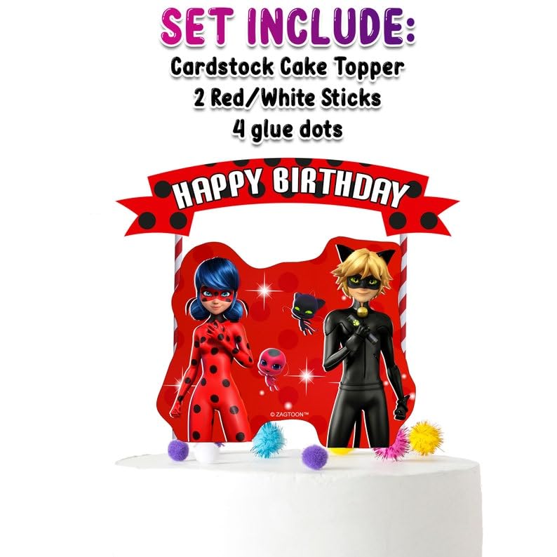 Miraculous Ladybug Cake Topper. Cartoon Miraculous Ladybug Party Supplies for Birthday Theme Party.