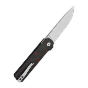 QSP KNIFE LARK MODEL POCKET FOLDING KNIFE, 14C28N BLADE with G10 and CARBON FIBER HANDLES, FRONT/BACK FLIPPERS, LIGHT WEIGHT FOR EDC (Red shredded CF overlay G10)