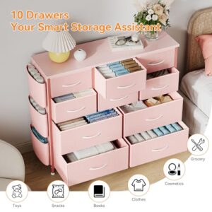 Jojoka Dresser for Bedroom with 10 Drawers, Dressers & Chest of Drawers, Fabric Storage Drawer with Side Pockets for Kids Room, Closet, Hallway, Entryway, Living Room