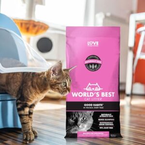 WORLD'S BEST CAT LITTER Good Habits Cat Attract Litter | Natural Plant-Based Attractant | Multicat Flushable Corn Litter | Unscented Odor Control | Low Tracking & Lightweight | Made in USA 15lb Bag