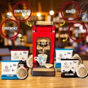 PRENDI Spinel Ciao Espresso Coffee Machine, Single Serve Coffee Maker, Espresso Coffee Pod Machine Comes with 100 pods FREE ((Guaranteed to Boost Your Morning)