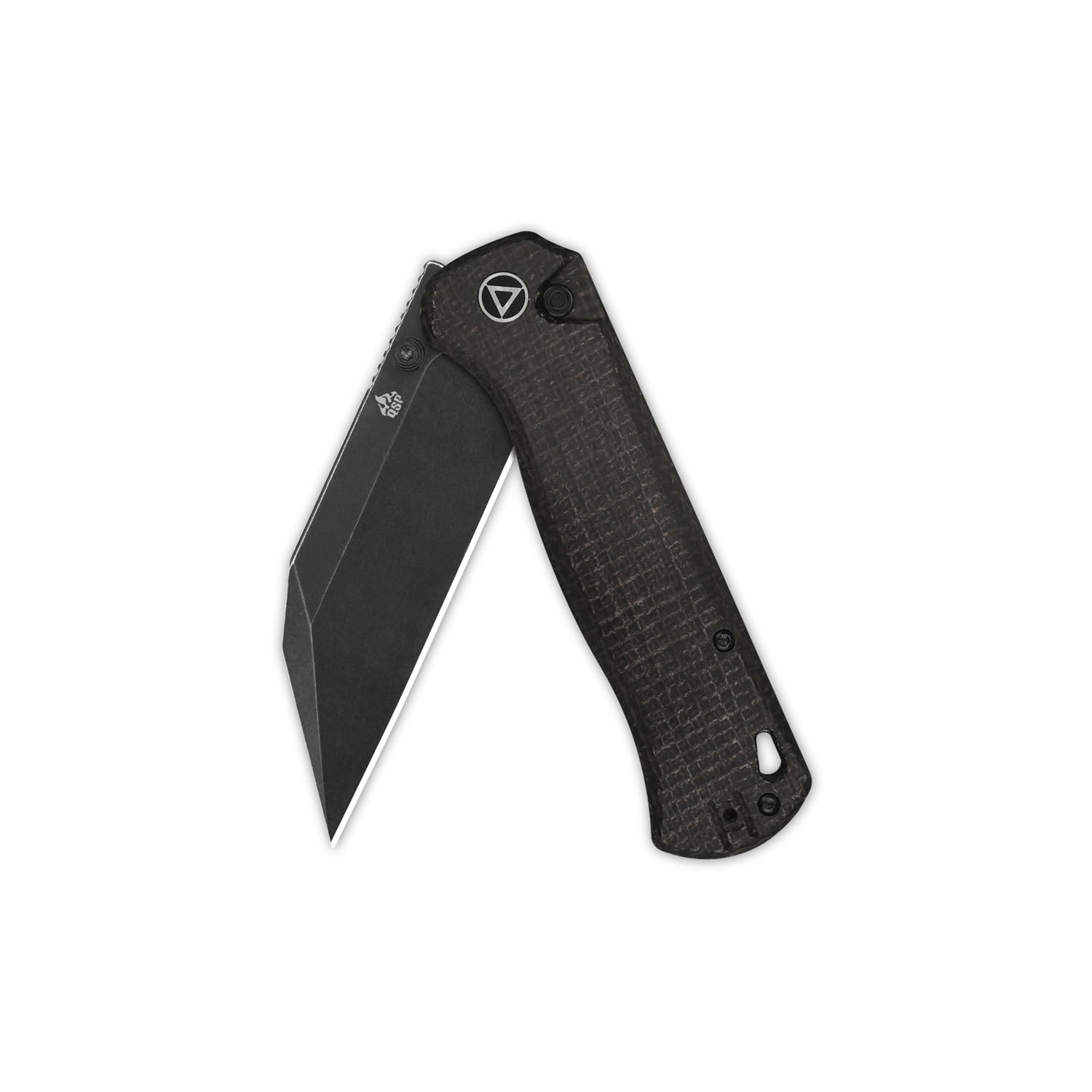 QSP KNIFE SWORDFISH MODEL POCKET FOLDING KNIFE, BUTTON LOCK KNIFE, 14C28N BLADE with G-10 and MICARTA HANDLES, THUMBSTUDS with FLIPPER (blackwashed blade, dark brown micarta)