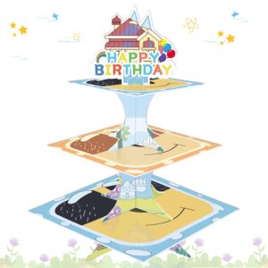 cartoon blue dog cupcake stand 3 tier cardboard cake stand dessert tower holder for girls boys blue dog theme birthday party supplies baby shower decorations