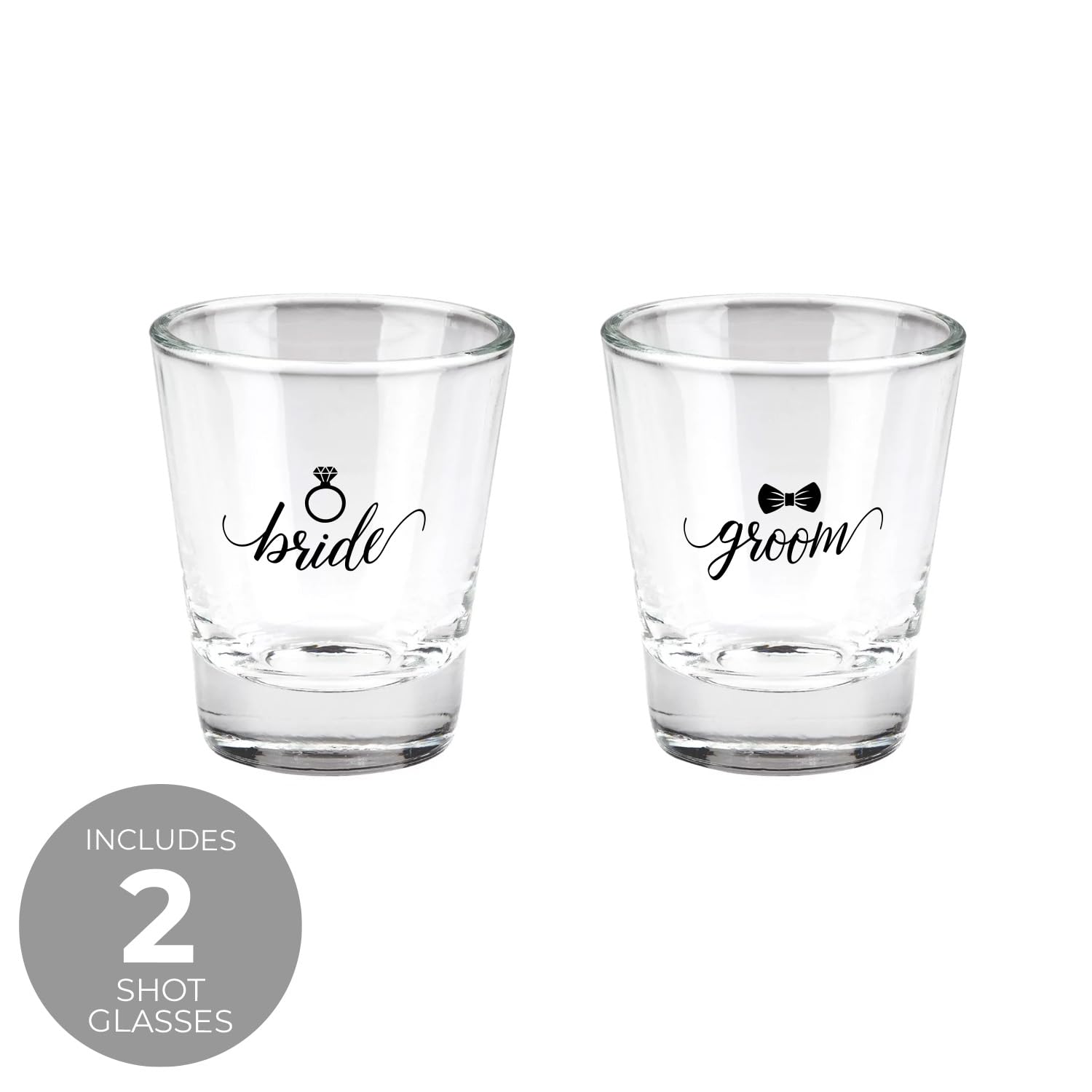 Canopy Street Bride And Groom Shot Glasses/Two Wedding Shot Glasses/Bachelorette Bachelor Party 1.5 Ounce Small Glass Set