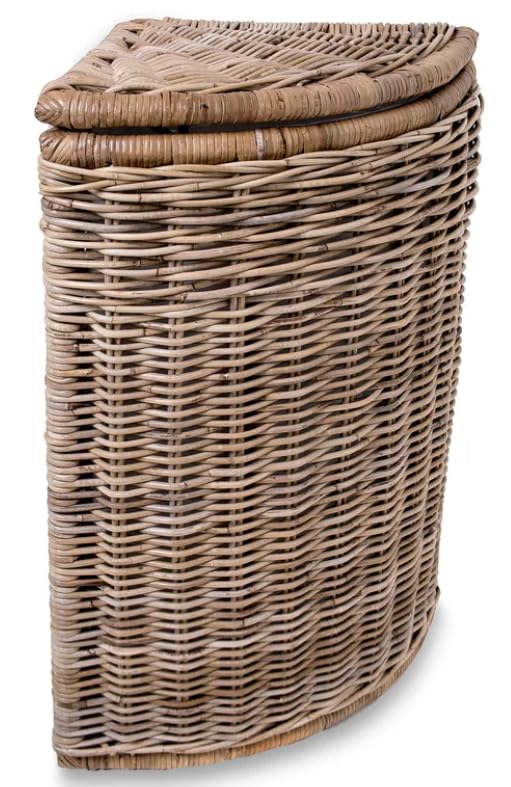 The Basket Lady Corner Wicker Laundry Hamper, 15 in L x 15 in W x 28 in H, Serene Grey…