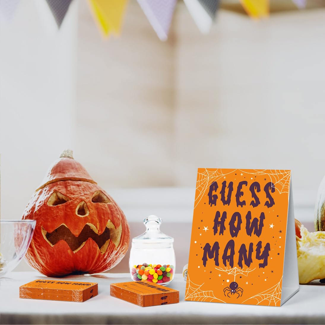 Halloween Games - Guess How Many Games, 1 Game Sign + 50 Guessing Cards, Halloween Party Game and Activity for Halloween Baby Shower, Halloween Party Decorations WSJ02