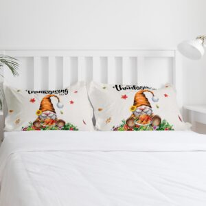 Thanksgiving Turkey Day 3 Pieces Duvet Cover Set, Washed Microfiber Bed Comforter Duvet Cover Cal King with 2 Pillowcases, Zipper & Ties Quilt Duvet+Cover Fall Gnomes Harvest Acorn Sunflower