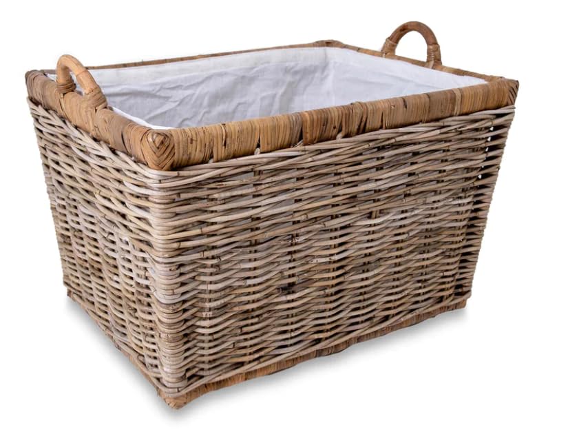 The Basket Lady Lift-Off Lid Wicker Storage Basket, Large, 24.5 in L x 18 in W x 17.5 in H, Serene Grey…