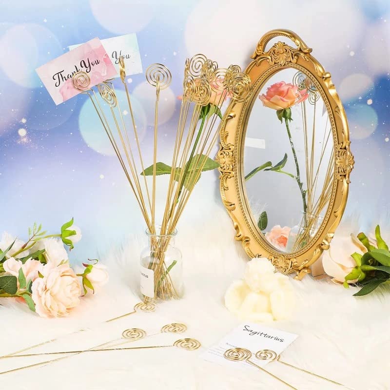 30Pcs Gold Place Card Holder - Metal Wire Table Card Holders Floral Picks Wire Table Number Holder Picture Photo Holders for Centerpieces Wedding Birthday Office Flower Cake Topper Shower Party Favor