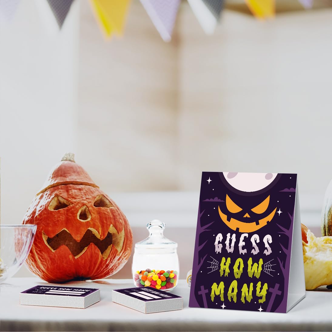 Halloween Games - Guess How Many Games, 1 Game Sign + 50 Guessing Cards, Halloween Party Game and Activity for Halloween Baby Shower, Halloween Party Decorations WSJ03