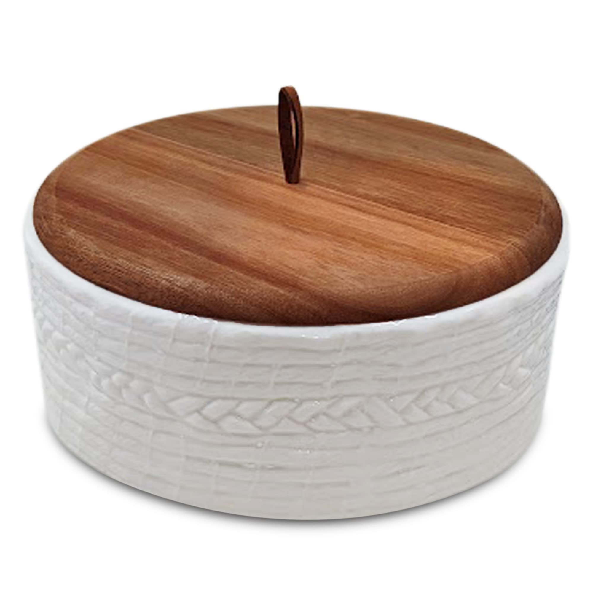 Everbrook Authentic Wood and Ceramic Tortilla Warmer - Tortilla Holder - Bread Warmer - Pancake Warmer - Tortilla Holder with Lid - Tortilla Steamer - White Tortilla Warmer - 8.5 Inches