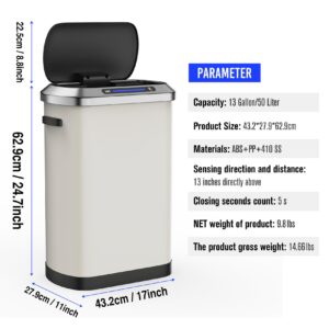 pouseayar 13 Gallon Smart Automatic Trash Can with Lid, Stainless Steel Thickened Body & Super Mute Sensor Lid with 30 Count Garbage Bags for Kitchen Office Bedroom Waste Bin and More - White