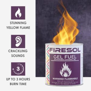 Firesol 6 pack Gel Fuel Cans for Fire Bowl, Fireplace, Gel Fire, Tabletop Fire Bowls, Warming, Indoor & Outdoor