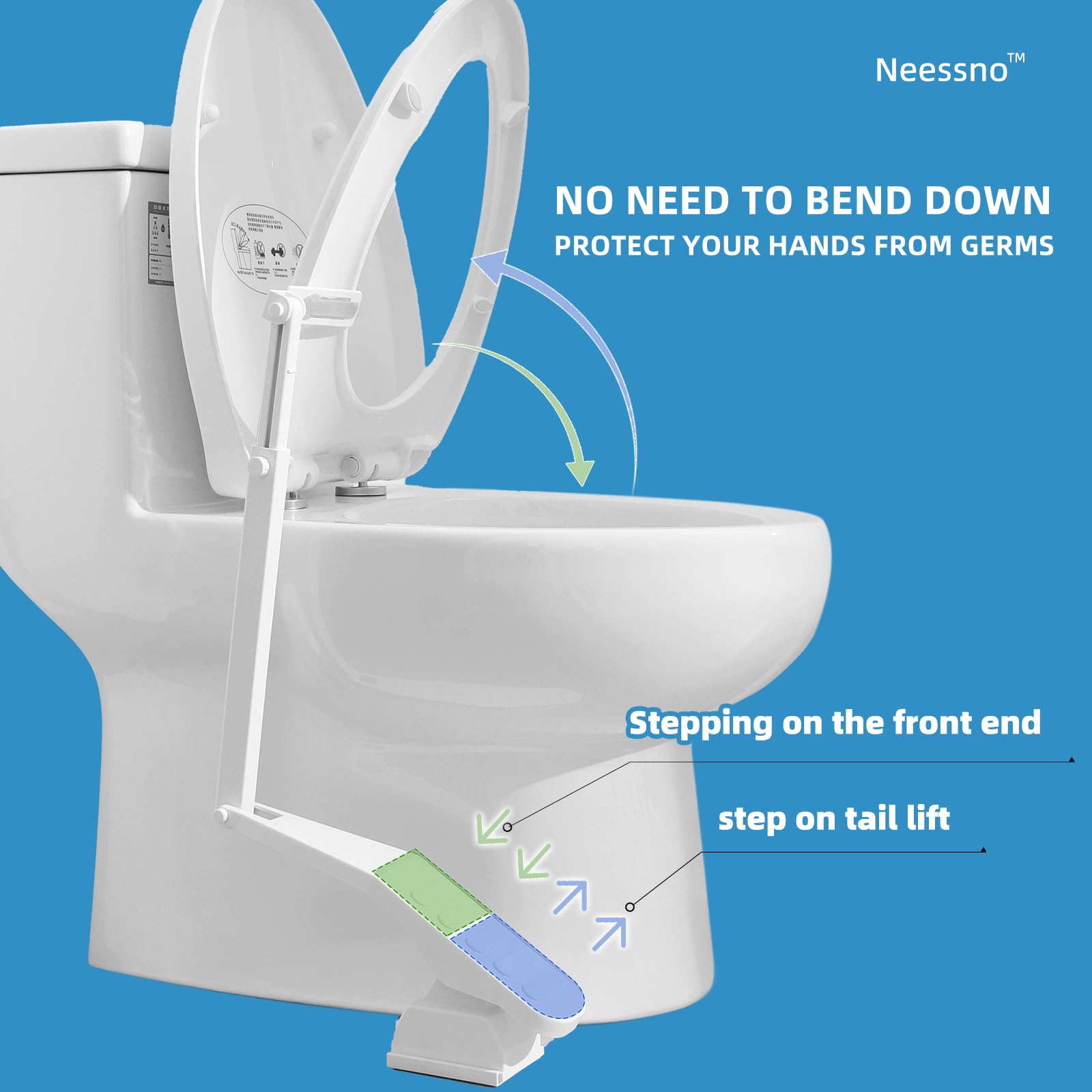 Neessno Toilet Seat Lifter Foot Pedal, Touch Free Toilet Seat Lift，Prevent Dirty Hands Easy Application, and Strong Double-Sided Waterproof Adhesive