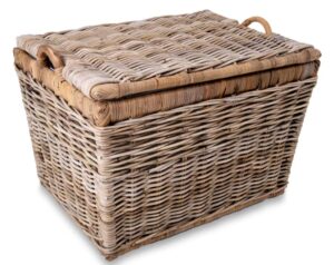 the basket lady lift-off lid wicker storage basket, large, 24.5 in l x 18 in w x 17.5 in h, serene grey…