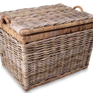 The Basket Lady Lift-Off Lid Wicker Storage Basket, Large, 24.5 in L x 18 in W x 17.5 in H, Serene Grey…