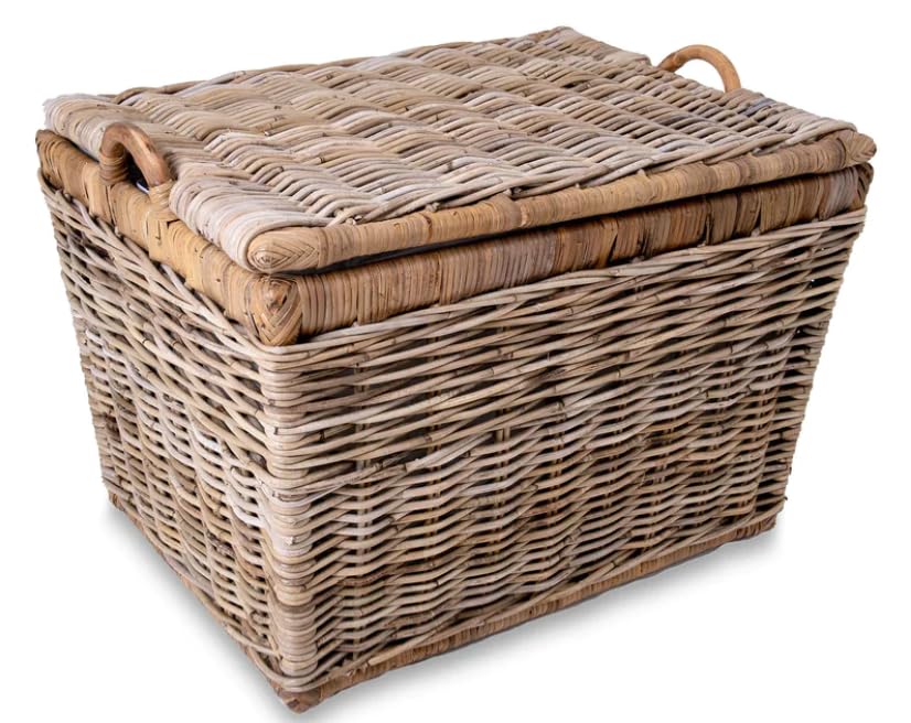 The Basket Lady Lift-Off Lid Wicker Storage Basket, Large, 24.5 in L x 18 in W x 17.5 in H, Serene Grey…