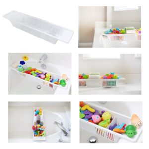 HERCHR Retractable Bathtub Tray, Adjustable Bath Shelf Caddy Tray Plastic Simple Bath Toy Organizer Storage Basket for Shampoo Shower Gel