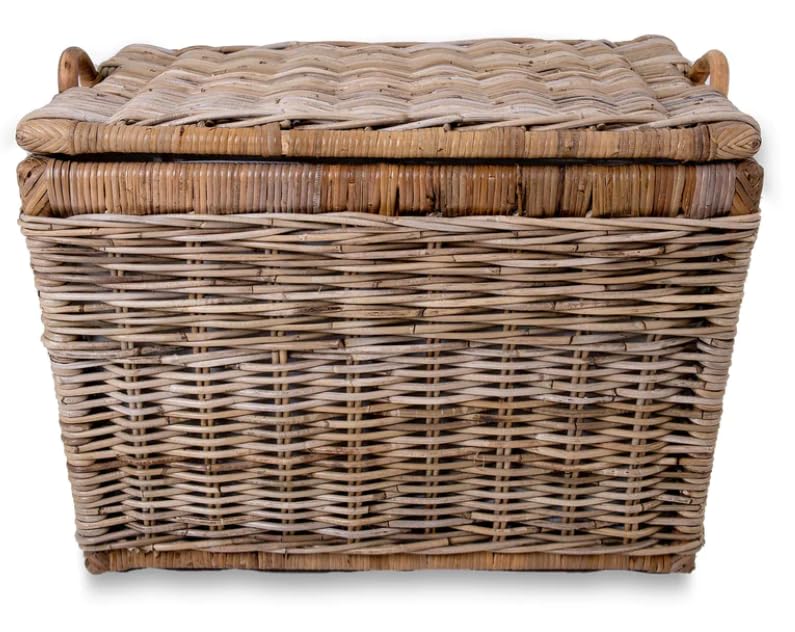 The Basket Lady Lift-Off Lid Wicker Storage Basket, Large, 24.5 in L x 18 in W x 17.5 in H, Serene Grey…