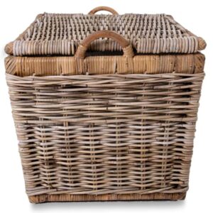 The Basket Lady Lift-Off Lid Wicker Storage Basket, Large, 24.5 in L x 18 in W x 17.5 in H, Serene Grey…