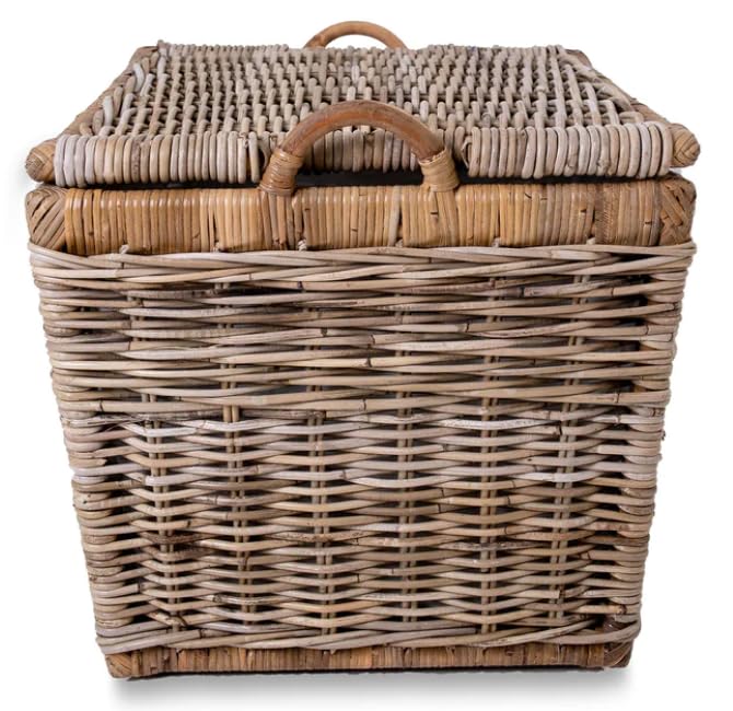 The Basket Lady Lift-Off Lid Wicker Storage Basket, Large, 24.5 in L x 18 in W x 17.5 in H, Serene Grey…