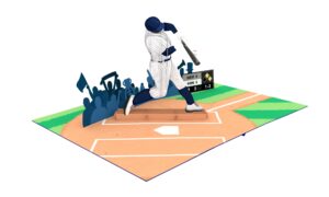 baseball - 3d pop up greeting card for all occasions - love, birthday, christmas, sports, congrats - removable personalized message note - thick envelope, fold flat - 5x7 inch (batter navy uniform)