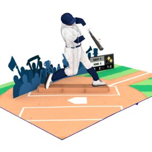 Baseball - 3D Pop Up Greeting Card For All Occasions - Love, Birthday, Christmas, Sports, Congrats - Removable Personalized Message Note - Thick Envelope, Fold Flat - 5x7 Inch (Batter Navy Uniform)