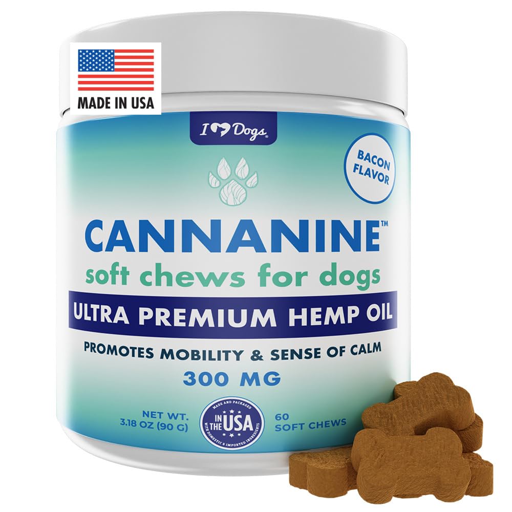 iHeartDogs Hemp Calming & Mobility Chews for Dogs - Dog Anxiety Relief Bites with Hemp - Bacon Flavored Dog Calming Treats for Anxiety, Stress, & Joint Movement