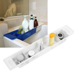 HERCHR Retractable Bathtub Tray, Adjustable Bath Shelf Caddy Tray Plastic Simple Bath Toy Organizer Storage Basket for Shampoo Shower Gel