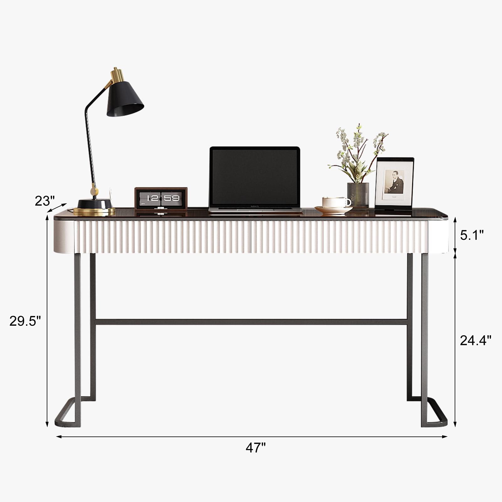 Lartis Home Office Desk, Make Up Vanity Desk, Computer Desk, Writing Desk, Intelligent Socket with USB Port compartmentalized Storage