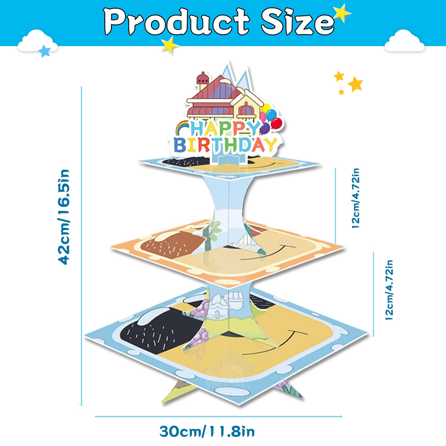 Cartoon Blue Dog Cupcake Stand 3 Tier Cardboard Cake Stand Dessert Tower Holder for Girls Boys Blue Dog Theme Birthday Party Supplies Baby Shower Decorations