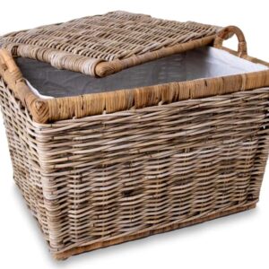 The Basket Lady Lift-Off Lid Wicker Storage Basket, Large, 24.5 in L x 18 in W x 17.5 in H, Serene Grey…