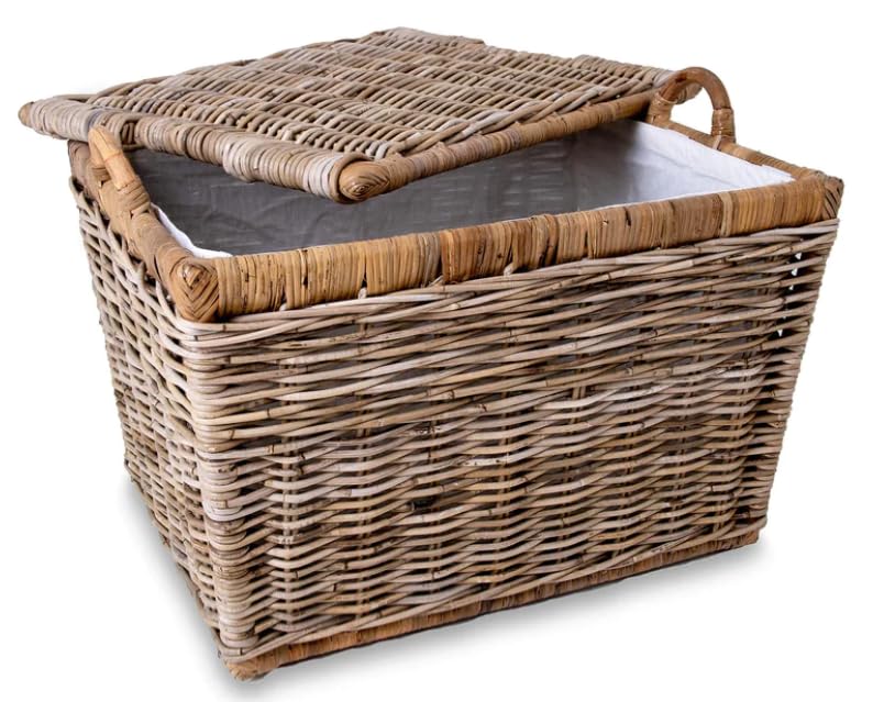 The Basket Lady Lift-Off Lid Wicker Storage Basket, Large, 24.5 in L x 18 in W x 17.5 in H, Serene Grey…