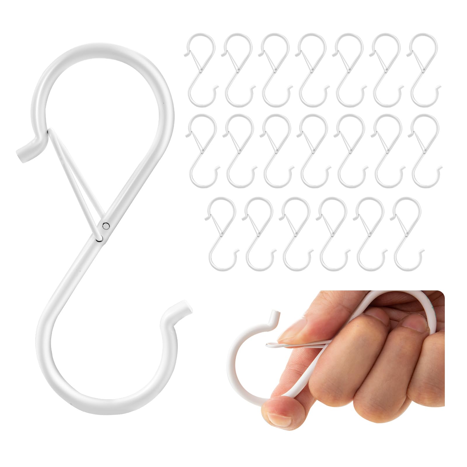 Zienlay 20 PCS S Hooks for Hanging, 3.5 Inch Metal S Hooks Heavy Duty for Hanging Plants, White S Shaped Hook Safety Buckle Kitchen Pot Rack Closet Hooks for Utensils, Pots, Pans,Clothes, Bags