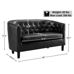 Naomi Home Barrel Love Seat, Button Tufted Faux Leather Barrel Loveseat Sofas, Faux Leather couches, Small Loveseats for Small Spaces, Bedrooms, Love Seat Couches for Living Room - Black