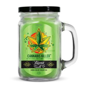 cannabis killer - fruity scented candle - large (12oz) mason jar candle by beamer candle co.