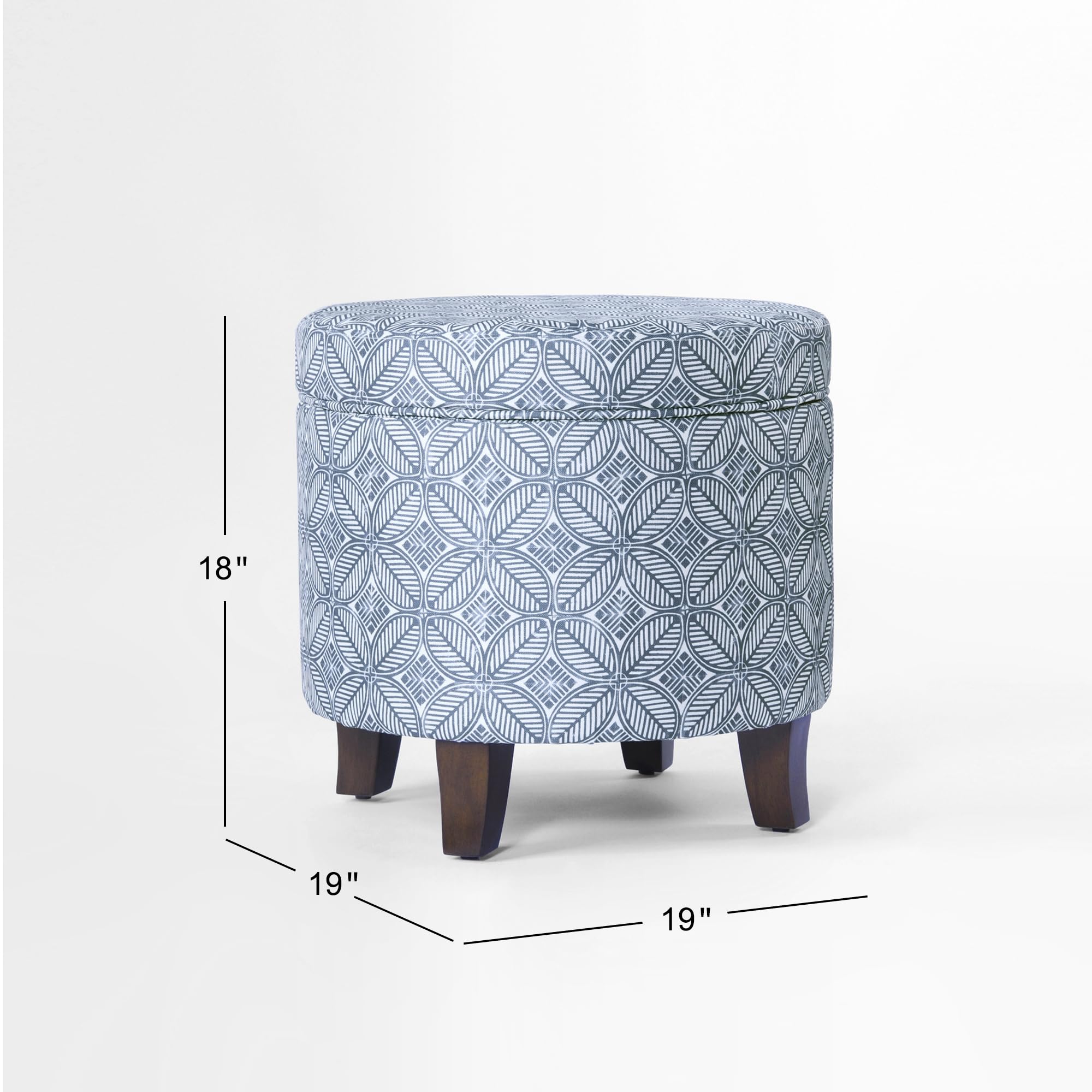 HomePop Upholstered Round Storage Ottoman Home Décor|Upholstered Round Foot Rest Ottoman -Blue Indigo Print Large