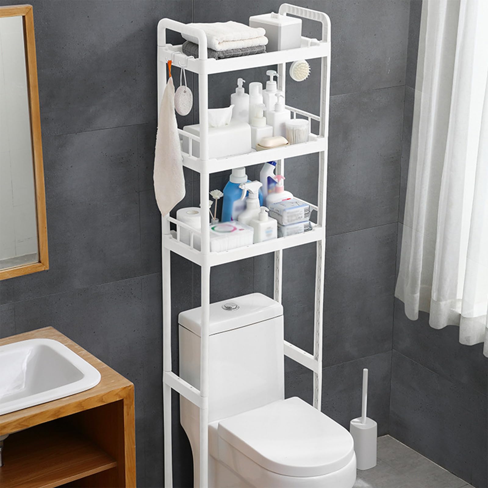 HASMI Bathroom Storage Over The Toilet, Toilet Shelf Organizer Cabinet, Fit Most Toilets, Space-Saving, Easy Assembly