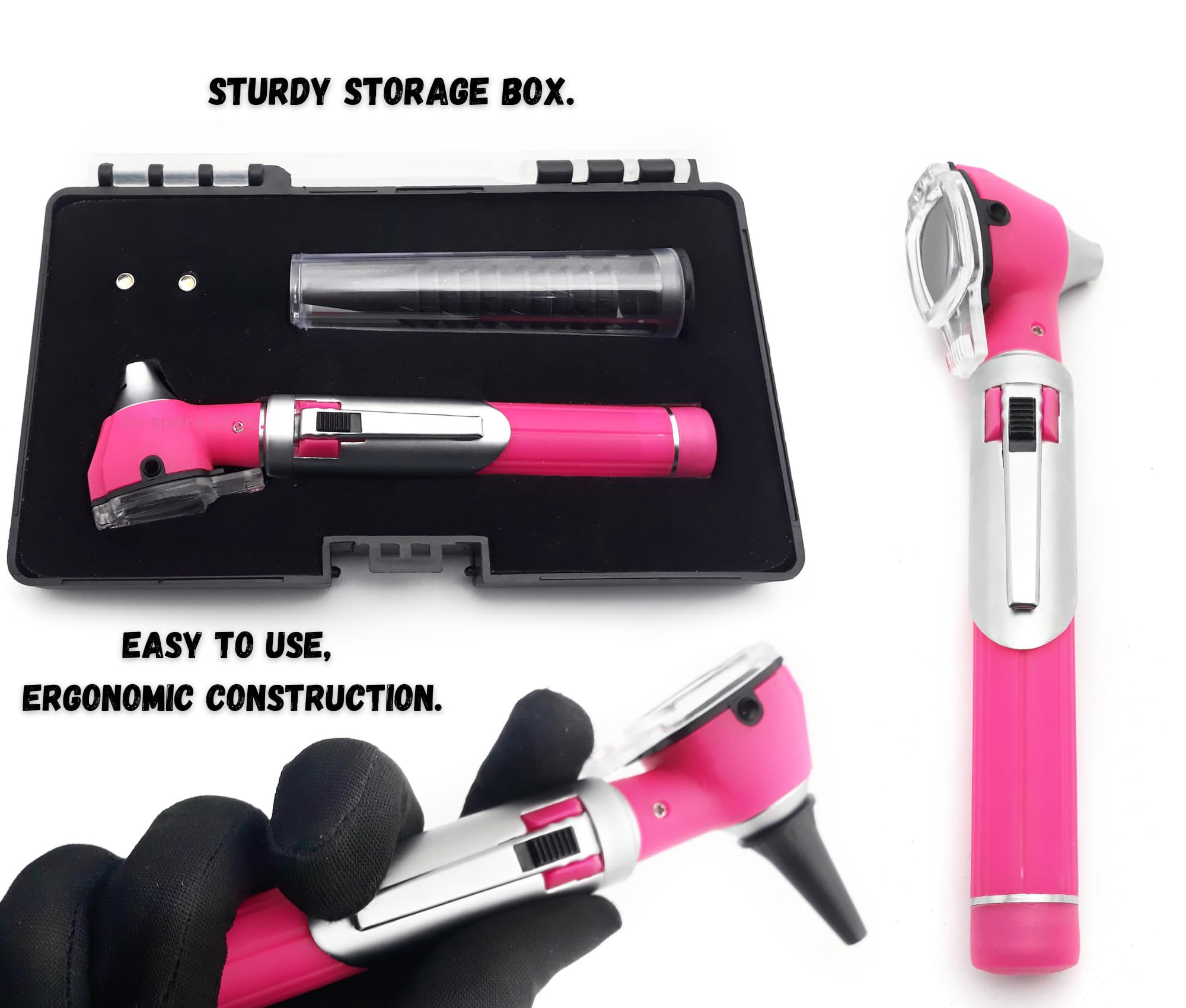 MEDCASE Radiance Otoscope - Ear Scope with LED Light and Speculum for Ear Examination and Diagnosis - Ideal for Professional use - Lifetime Warranty - Pink