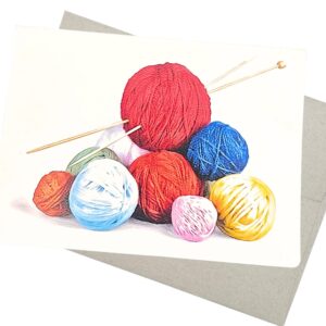 knitting greeting card with envelope (7x5 inches, blank inside for all occasions) for birthday, get well, thank you, and thinking of you (colorful - 252)