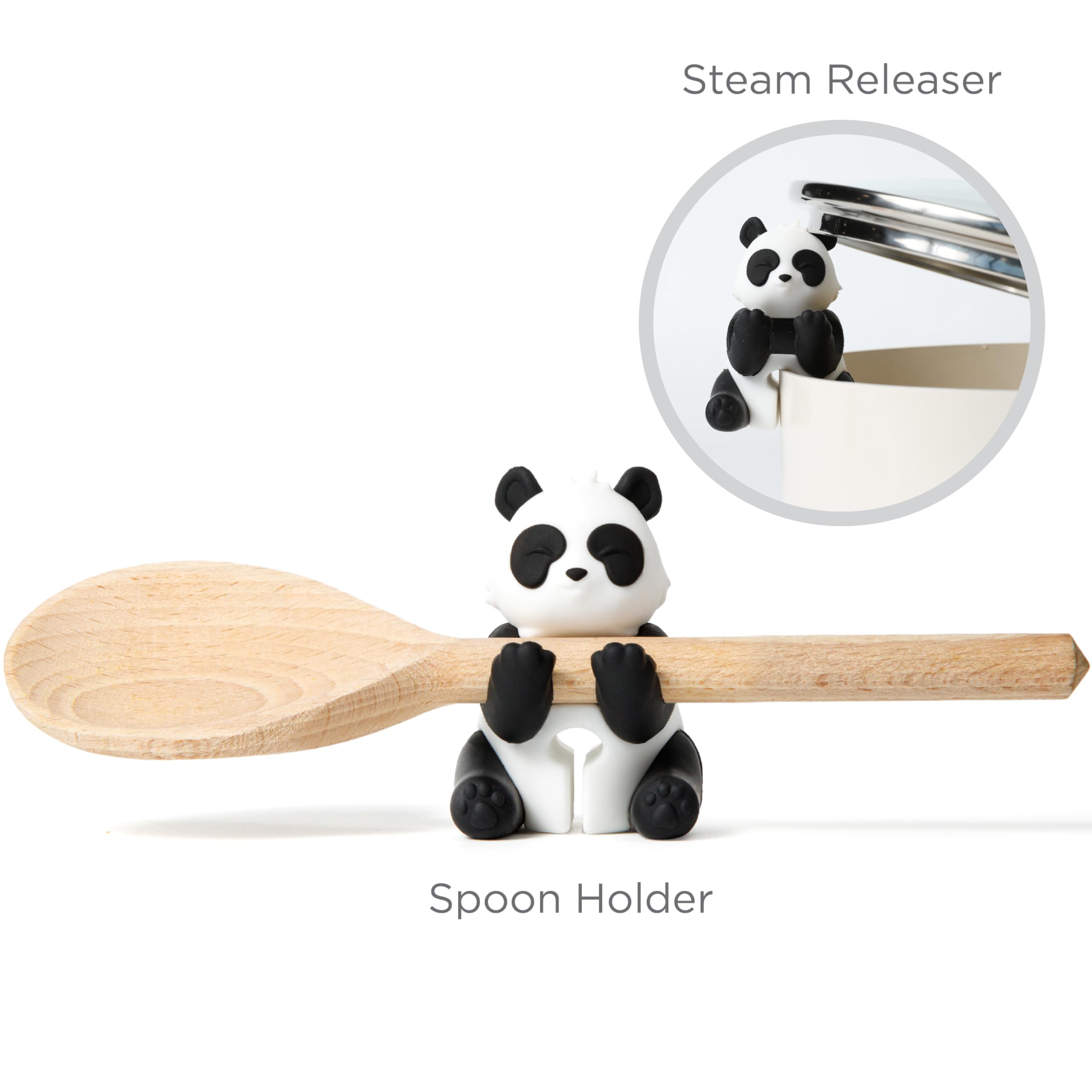 Silicone Panda Spoon and Utensil Holder - Cute Kitchen Gadget for Spoon Rest and Utensil Storage - Food Grade, BPA Free, Heat Resistant - Black and White Panda Design