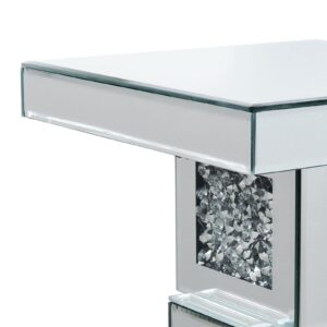 GA Home Silver Mirrored End Table with Crystal Inlay, Modern Mirrored Side Table Accent Table, Square Small Mirrored Coffee Table for Living Room, Bedroom